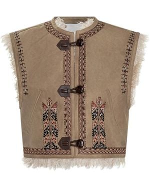 Isabel Marant Clemencia Shearling-Weste mit Stickerei - Natur