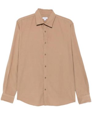 Sunspel Camicia A Coste A Maniche Lunghe - Neutro