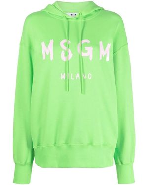 MSGM Logo-Print Cotton Hoodie - Green