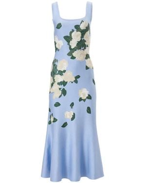 Carolina Herrera Floral Jacquard-Knit Midi Dress - Blue