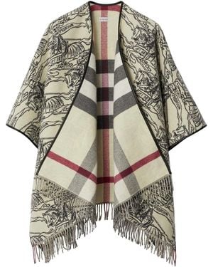 Burberry Poncho Equestrian Knight Con Flecos - Gris