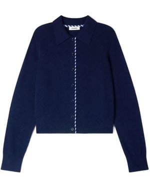 Sandro Striped Wool And Cashmere Cardigan - Blue