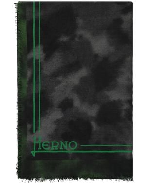 Herno Écharpe Frangée À Logo Imprimé - Green