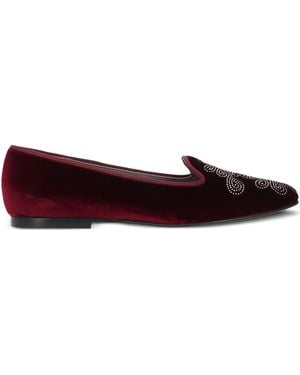 Castañer Floral-Motif Velvet Loafers - Red