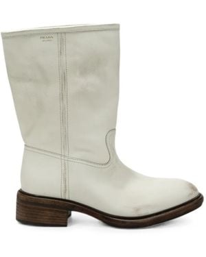 Prada Botas De Piel Con Efecto Envejecido - Blanco