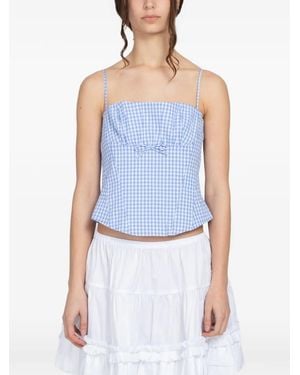 Sandy Liang Hotaru Gingham-Check Top - Blue