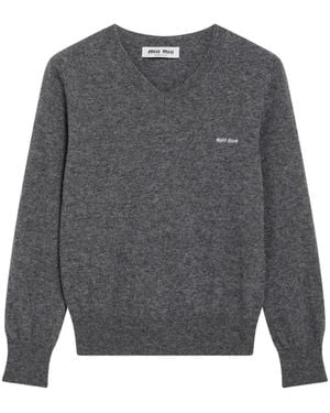 Miu Miu V-Neck Wool Cardigan - Grey