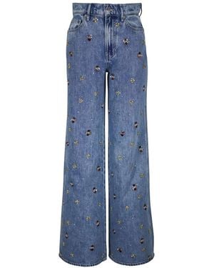 Veronica Beard Crystal-Embellished Wide-Leg Jeans - Blue