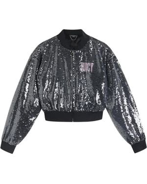 Juicy Couture Sequin-Embellished Cropped Bomber Jacket - Black