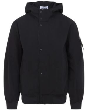 Stone Island Hooded Logo-Patch Jacket - Blue