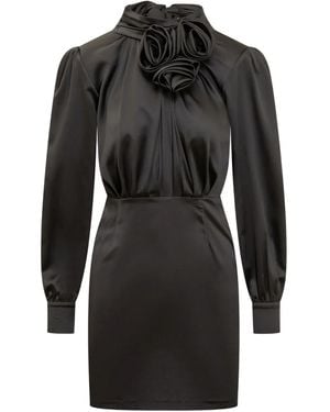 ACTUALEE Rose-Detail High-Neck Dress - Black