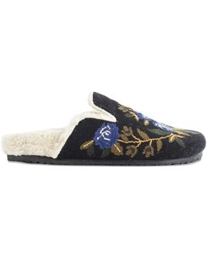 BAZISZT Floral-Embroidered Flat Mules - Blue