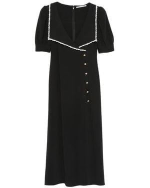 Alessandra Rich Cady Lace-Trim Collar Midi Dress - Black