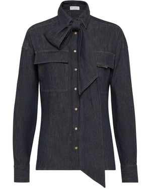Brunello Cucinelli Pussy-Bow Shirt - Blue