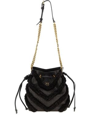 Pinko Chevron-Pattern Fringed Bucket Bag - Black