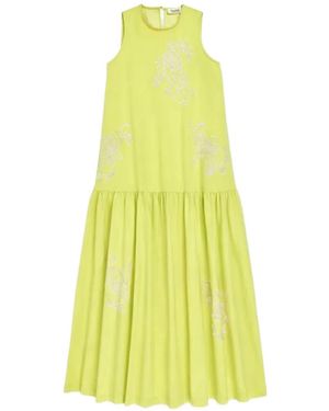 Psophia Floral-Embroidered Midi Dress - Yellow