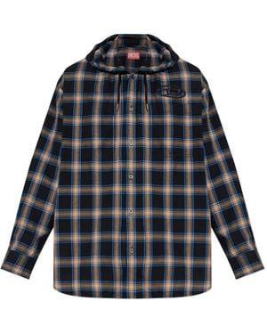 DIESEL Kariertes S-Dewny-Hood-Ajfi Hemd mit Kapuze - Blau