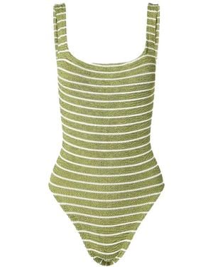 Hunza G Striped Crinkle-Effect Swimsuit - Green