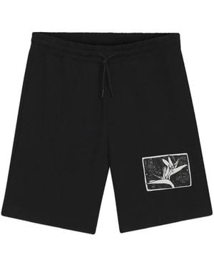 HUGO Darispan Cotton-Terry Shorts With Artwork-Patch - Black