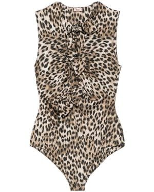 N°21 Leopard-Print Knotted Bodysuit - White