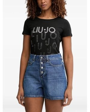 Liu Jo Rhinestone-Logo T-Shirt - Blue