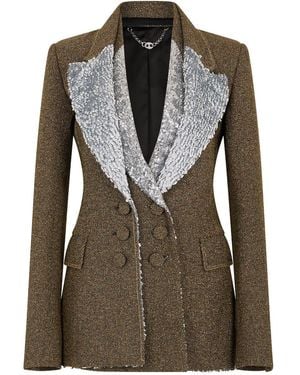 Rabanne Sequin-Embellished Layered Blazer - Green