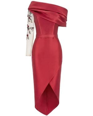 Gatti Nolli by Marwan Embroidered-Sleeve Wrap-Skirt Midi Dress
