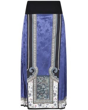 Hui Milano Faltenrock Aus Blumenjacquard - Blau