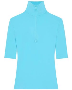 Courreges Zipped Mock-Neck Top - Blue