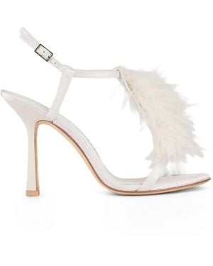 Kat Maconie Sandales Faryal Bordées De Plumes À Bride En T - White