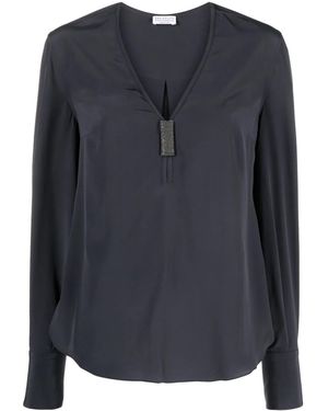 Brunello Cucinelli Bead-Detail Silk Blouse - Blue