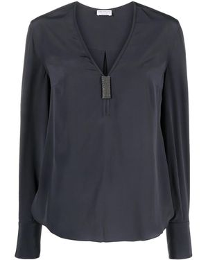 Brunello Cucinelli ビーズディテール シルクブラウス - ブルー