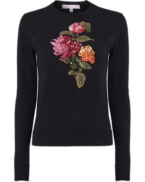 Carolina Herrera Pull Orné De Sequins À Broderie Chrysanthème - Noir