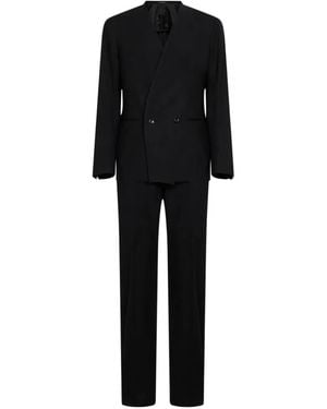 Tagliatore Double-Breasted Collarless Suit - Black