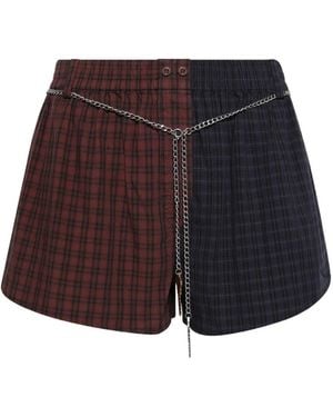 Alexander Wang Plaid Chain-Belt Shorts - Red