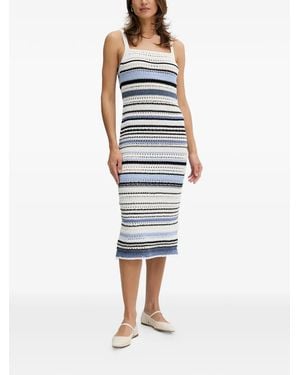Ouí Striped Crochet Midi Dress - Blue