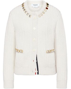 Thom Browne Cardigan Con Cristalli - Bianco