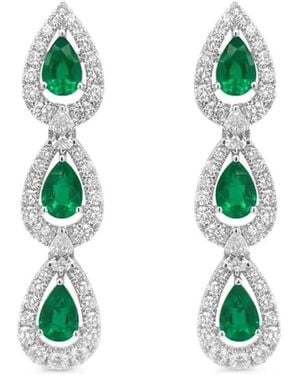 HYT Jewelry 18K Emerald And Diamond Dangling Earrings - White