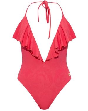 Balmain Ruffled Halter Swimsuit - Pink