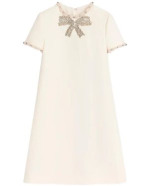 Valentino Garavani Embroidered Crepe Couture Short Dress - Natural