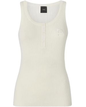 Pinko Ribbed Sleeveless Top With Monogram - White