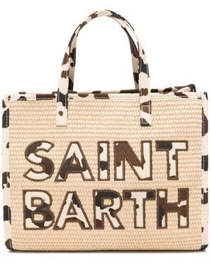 MC2 Saint Barth Cow-Print Logo-Patch Tote Bag - Natural