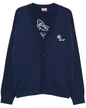KENZO Floral-Embroidered Cardigan - Blue