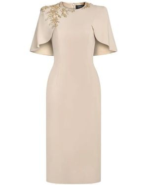 Jenny Packham Juniper Crystal-Embellished Cape-Sleeve Dress - Natural