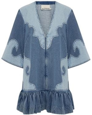 ALÉMAIS Jesse Ruffled Patchwork Mini Dress - Blue