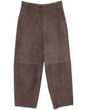 Via Masini 80 Suede-Effect Panelled Trousers - Grey