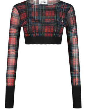 Jean Paul Gaultier Tartan-Patterned Safety Pin-Print Crop Top - Black