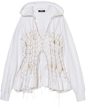 Undercover Lace-Up Zip-Fastening Hoodie - White