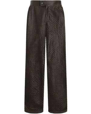 Dolce & Gabbana Flared Woven Nappa Leather Trousers - Black