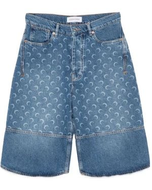 Marine Serre Moon-Print Panelled Denim Shorts - Blue